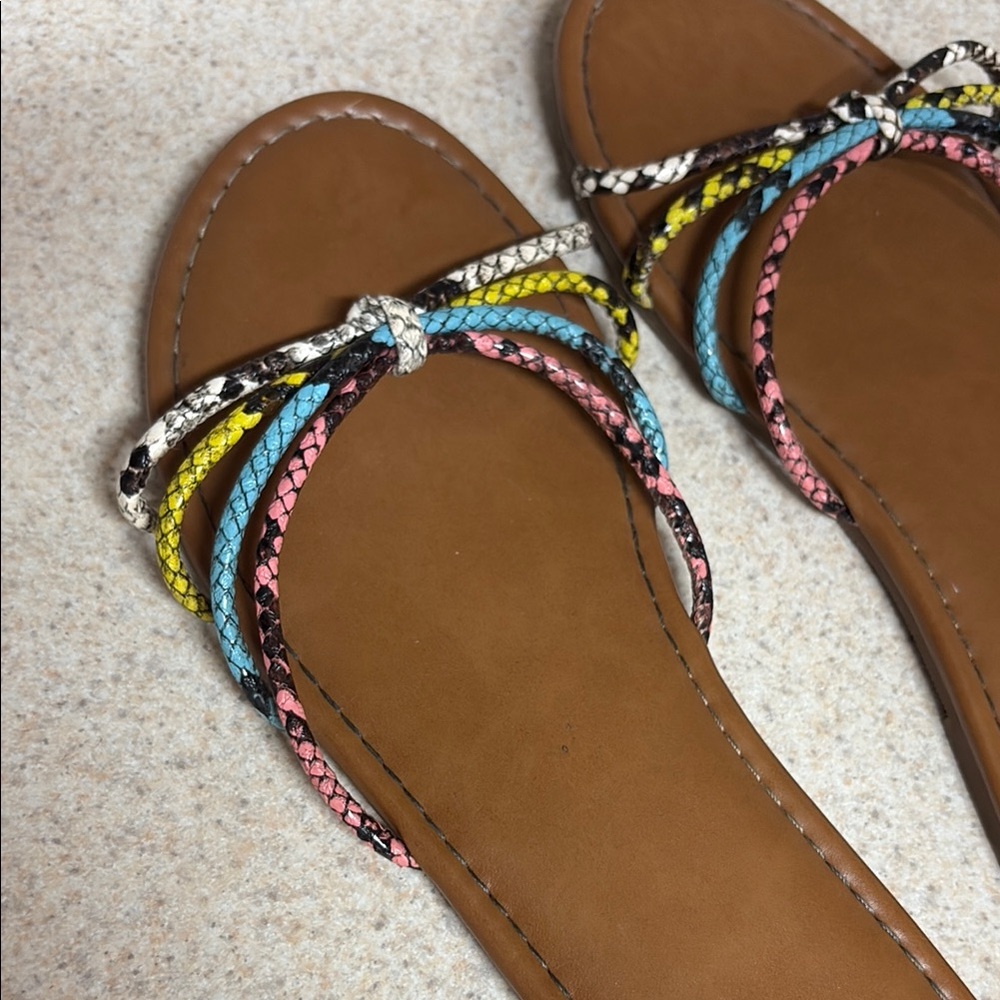 Shade & Shore Brown and Blue Sandals with Beaded Straps - Picture 3 of 5